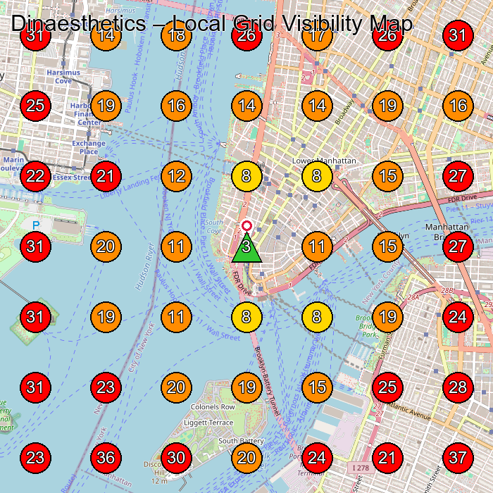 Dinaesthetics GeoGrid visibility map for Health Spa in New York